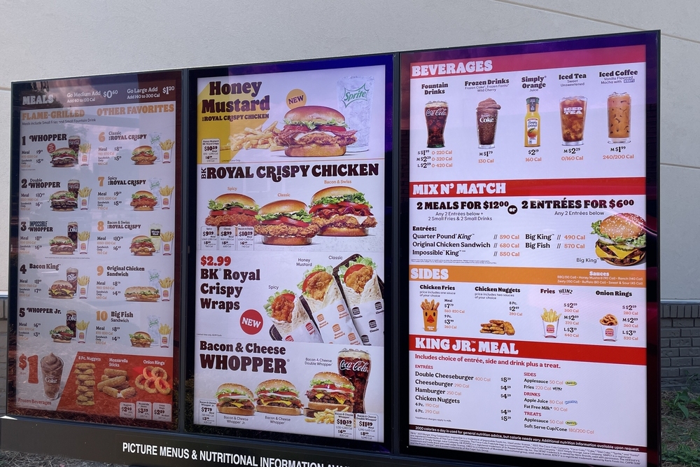 Burger King fast food drive thru digital menu